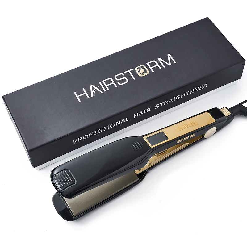 (preto E Dourado) Prancha De Cabelo Coreana Premium De Cerâmica, Visor Lcd Digital, Aquecimento Instantâneo, Modelador De Cachos