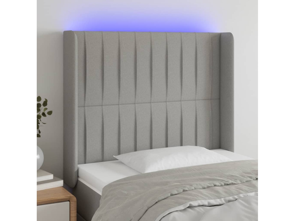Vidaxl Cabeceira Cama C/ Luzes Led Tecido 103x16x118/128cm Cinza-claro