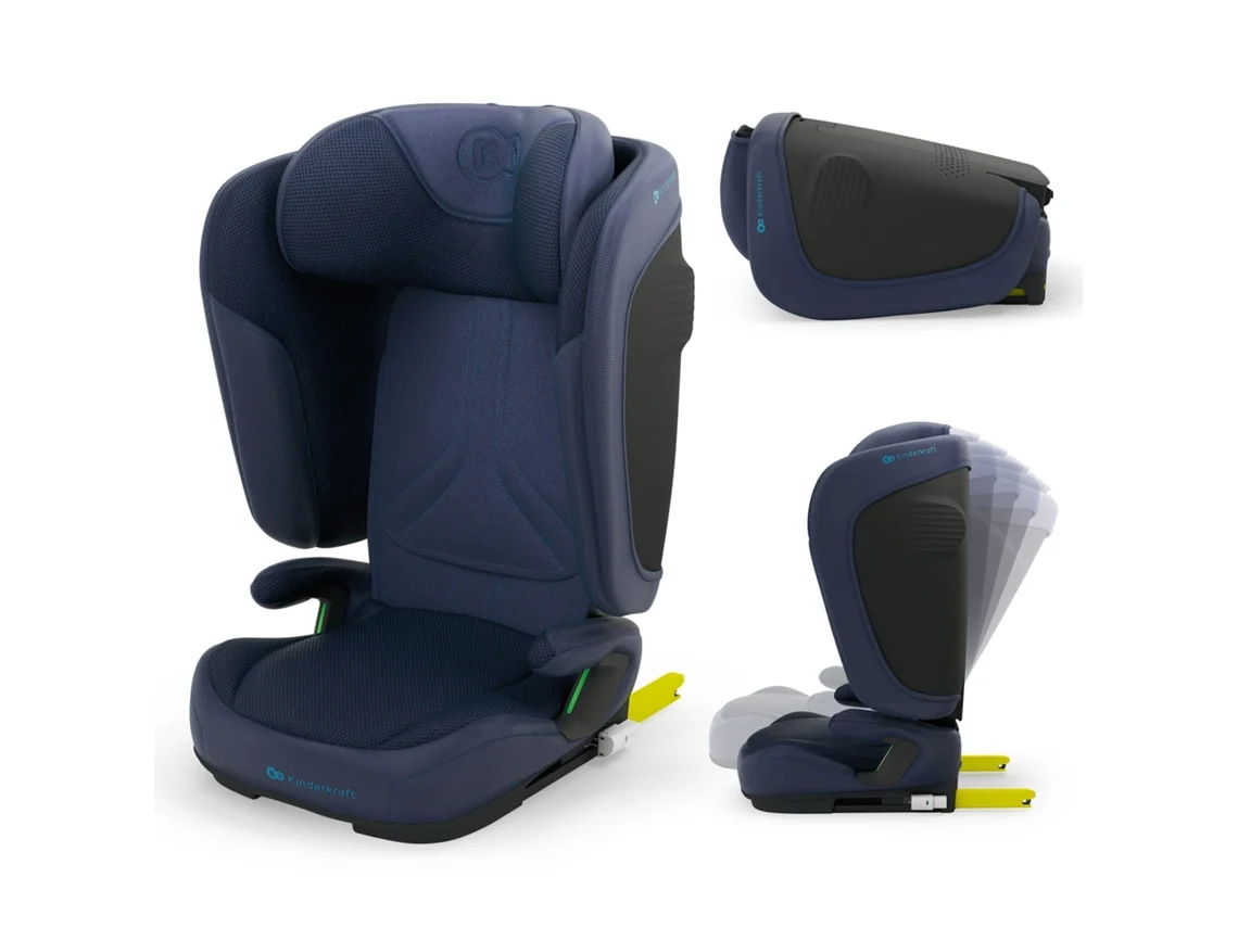 Cadeira Auto Kinderkraft UNITY 2 i‑Size 100–150 cm com encosto reclinável 5 posições e apoios de braços Azul