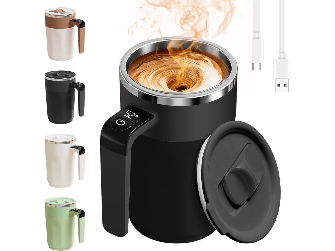 Caneca De Café Com Misturador Automático, Visor De Temperatura, Recarregável, 400 Ml (13,5 Oz), Com Tampa, Em Aço Inoxidável.