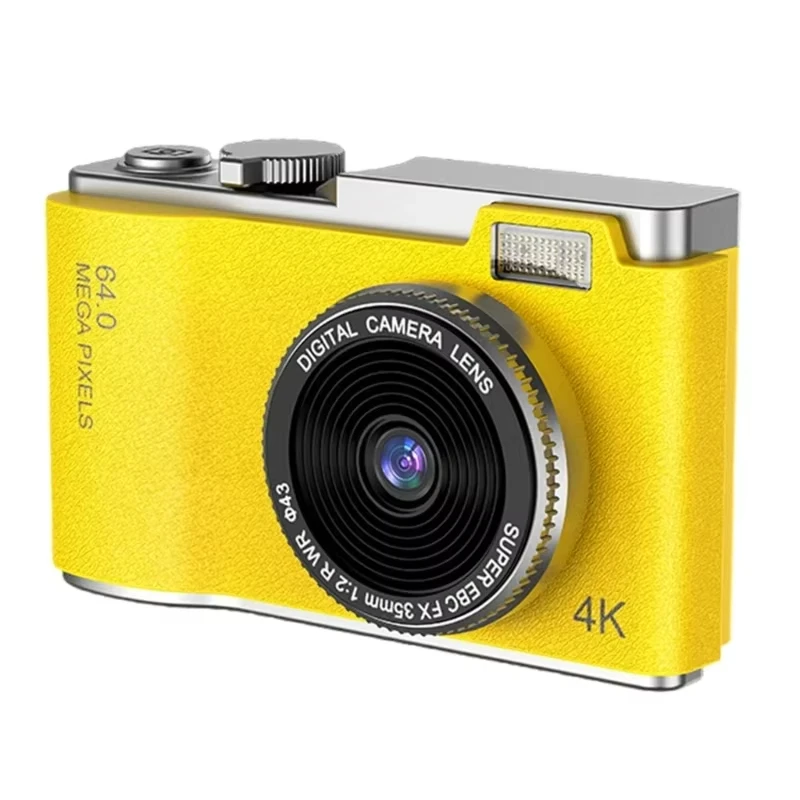 (amarelo) Câmera Digital Com Câmeras Frontal E Traseira Duplas, Foco Automático E Tela De 2,4 Polegadas.