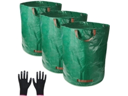 Sacos De Jardim 300 Litros - Conjunto De 3 - Resistente À Corrosão Pp - Impermeável À Água - Inclui Luvas - Pode Ser Dobrado E Economiza Espaço - Saco