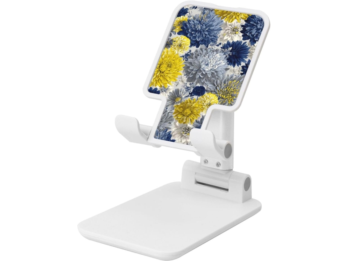 Suporte Dobrável Para Celular Com Estampa De Crisântemo Em Azul, Amarelo E Cinza, Ângulo Ajustável, Suporte De Mesa