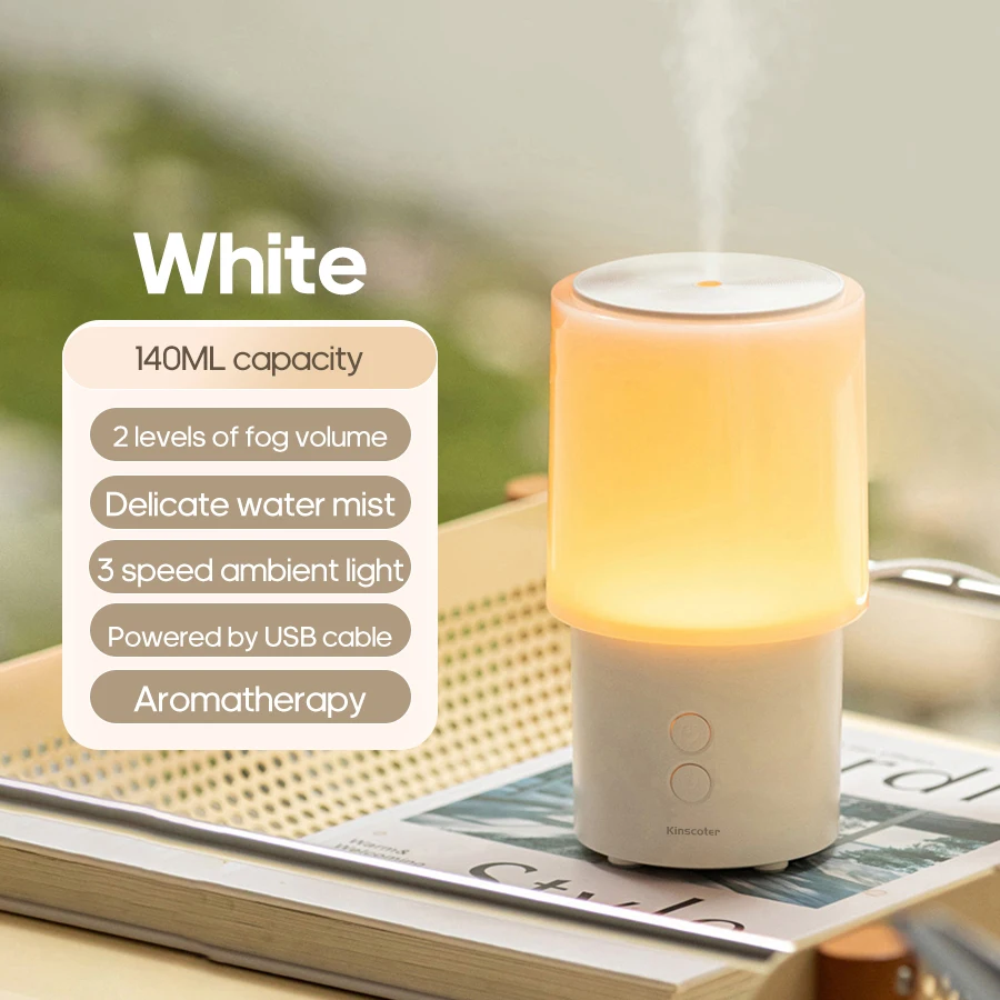 Difusor de Óleos Essenciais , Mini Umidificador de Mesa, 140ml MDUG (branco)
