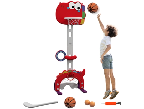 Tabela de Basquetebol 5 em 1 HDPE e PP cor Vermelho 46x51x134-152 cm AIYAPLAY