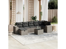Vidaxl 8 Pcs Conj. Sofás Jardim C/ Almofadões Vime Pe Cinzento-claro