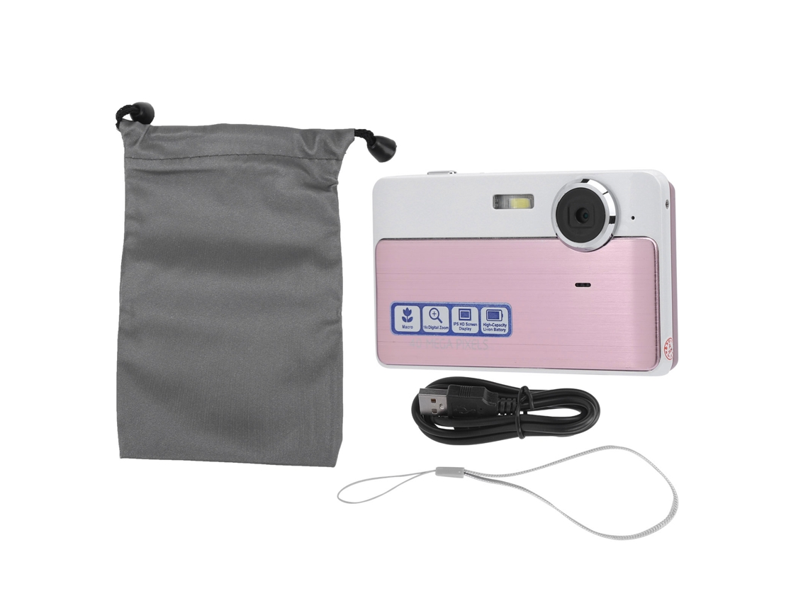 Câmera Digital De 40 Mp, Tela Ips De 2,4 Polegadas, Mini Filmadora Com Zoom Digital Hd De 16x, 32 Gb, Rosa Brilvibera