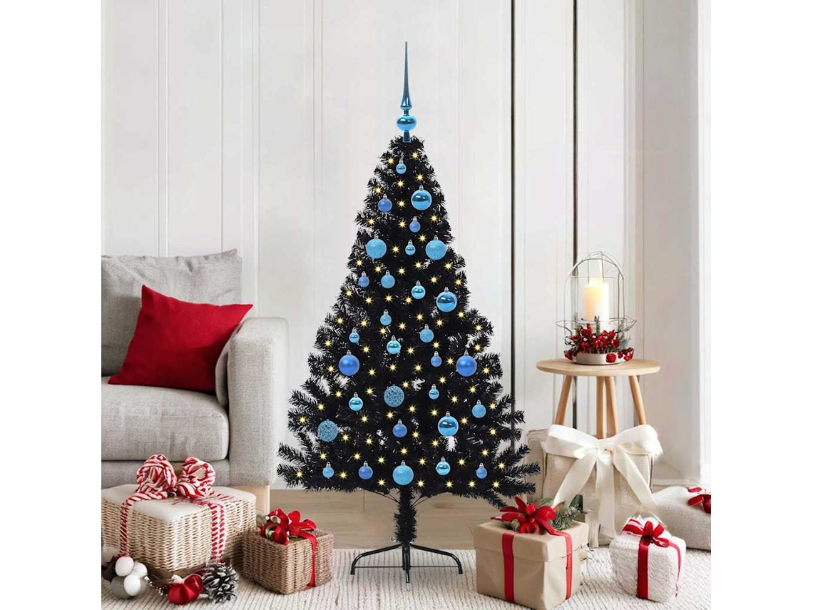 Vidaxl Árvore De Natal Artificial Pré-iluminada Preto 150 Cm Pvc