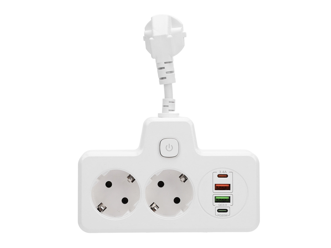 Adaptador De Tomada 6 Em 1 Com 2 Usb C E Switch Eu Branco