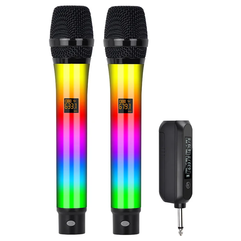 Microfone Dinâmico Sem Fio de Mão com Iluminação Rgb, Microfone Recarregável de 2,4 Ghz. MDUG