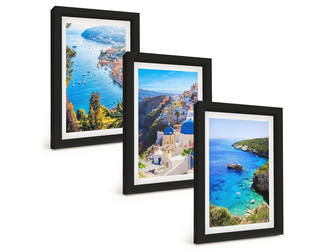 Composição De Quadros Paisagens Gregas, Santorini, Oia Espelharte (3 Peças 20x30 Cm)