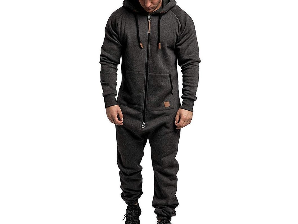 2026 mono Hombre com Capuz Zipper para Inverno Macacão Casual de Mistura de Algodão 3xl Gris Escuro