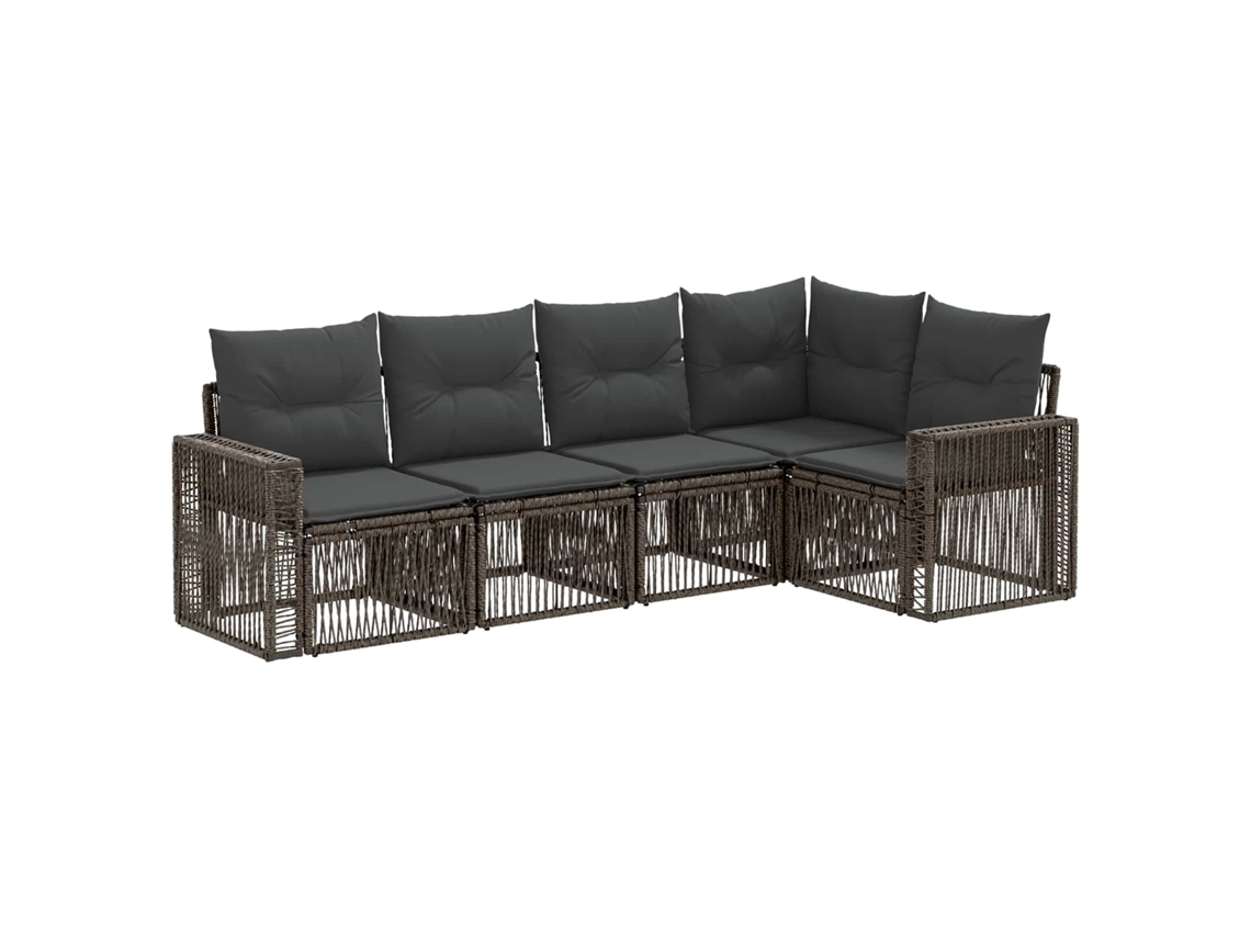 Vidaxl Conjunto De Sofá De Jardim 5 Pcs Cinza E Cinza Escuro Vime Pe