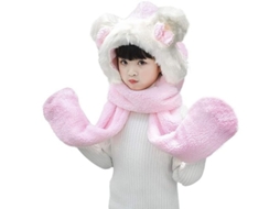 Gorro Luvas Cachecol Menina Traje De Inverno 3 Em 1 Quentinho Com Animalzinho Tamanho Único Rosa