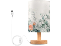 Abajur De Cabeceira Com Estampa Folhas E Flores Para Quarto, Portas De Carregamento Usb C, Luminária De Mesa Cabeceira