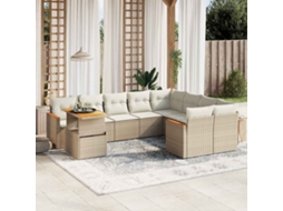 Vidaxl 10 Pcs Conjunto De Sofás P/ Jardim Com Almofadões Vime Pe Bege