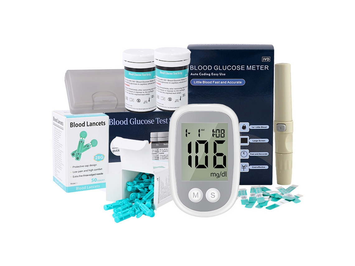 Medidor De Glicose No Sangre, Kit Completo Com Tiras De Teste E Lancetas 28g, Monitor De Diabetes Rápido E Preciso