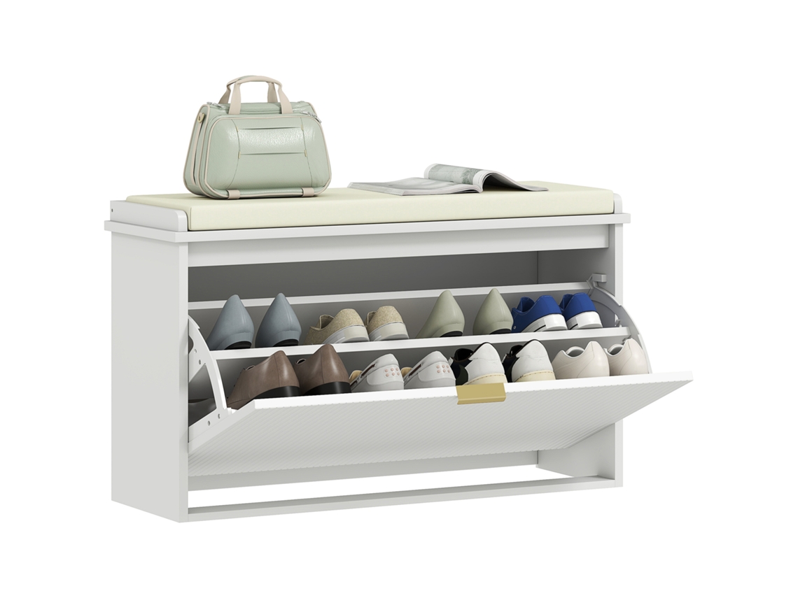 Banco Sapateira, Assento, Gaveta Basculante, 80x26x47,5 Cm, Branco