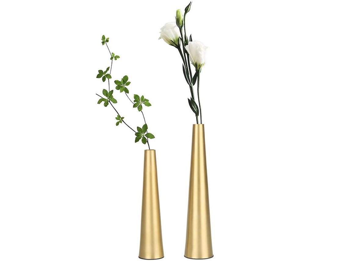 Nova Line conjunto de 2 Vasos de Metal Dourado Pequenos Vasos para Flores Vasos Taperados (dourado)