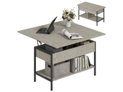 Mesa De Centro Extensível E Com Tampo Elevatório, Mesa De Sala De Estar Com Compartimento Oculto E Prateleiras Abertas, 98x49x55cm, Cinza