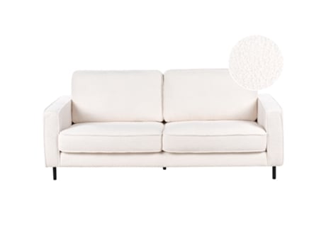 Sofá de 3 Lugares Beliani Savalen de Bouclé Branco, 204x91x87 cm
