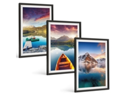 Galeria De Pinturas Murais Lagos, Montanhas, Barco, Paz Moldura Preta Quadros Para O Escritório Espelharte (3 Piezas De 40x60 Cm)