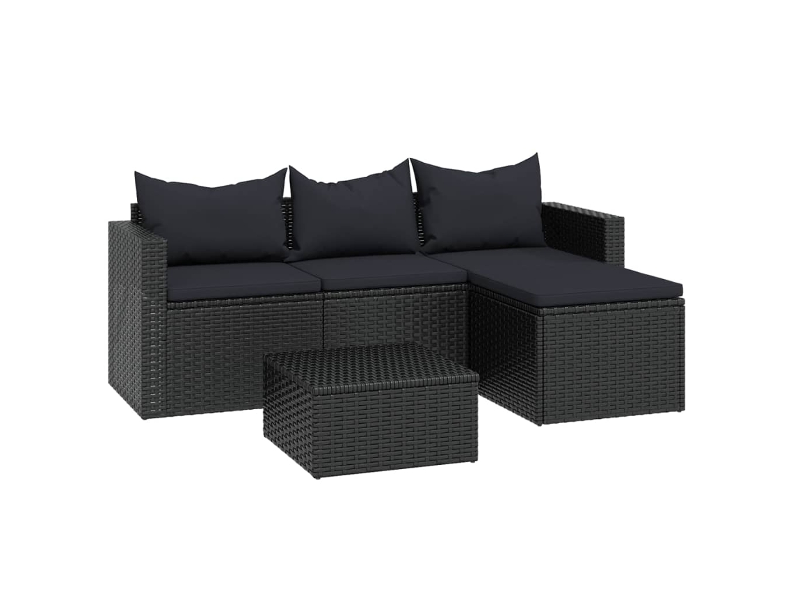 Conjunto lounge de jardim VIDAXL Preto Rattan / Vime