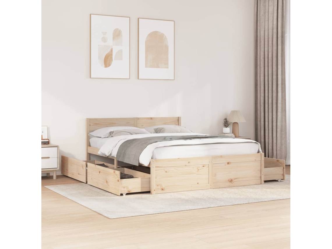 Vidaxl Cama Sem Colchão 150x200 Cm Madeira De Pinho Maciça