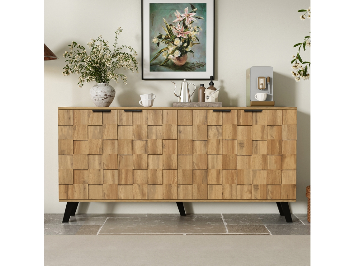 Buffet Moderno Quatro Portas 160,5×35,5×78cm Design Prático Para Sala, Quarto E Sala De Jantar