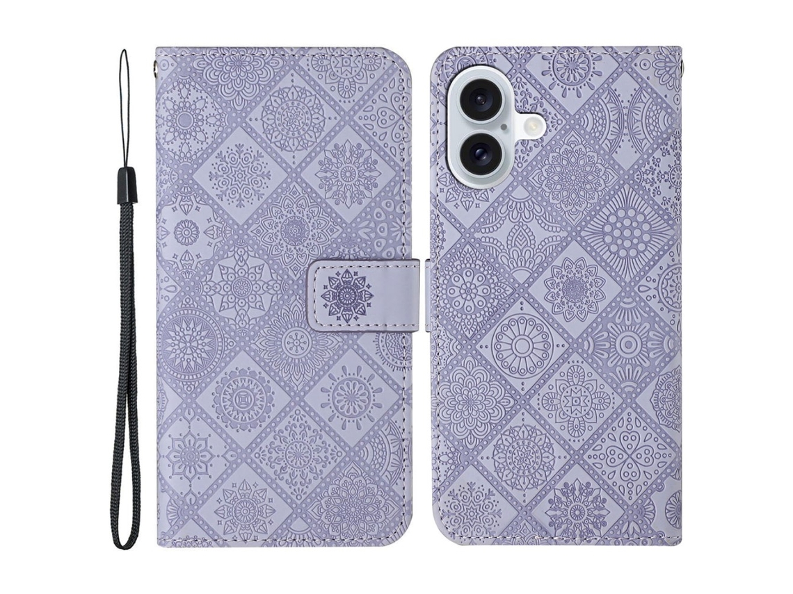 Capa Em Couro Pu, Com Pega Para Apple Iphone 16 Roxo