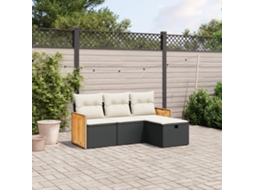 Vidaxl 4 Pcs Conjunto De Sofás Para Jardim C/ Almofadões Vime Pe Preto