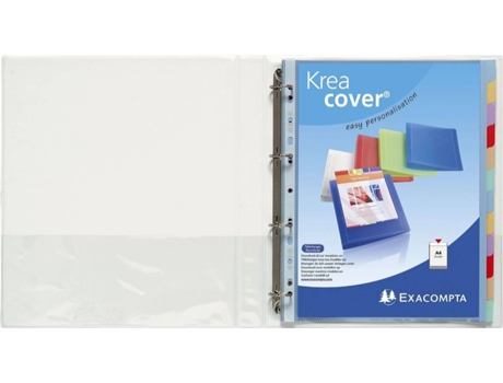Dossier Kreacover® de 4 argolas em D de 20 mm, A4 Maxi, 185 folhas, Capas Personalizáveis, Lombada de Cartão com Polipropileno, Branco