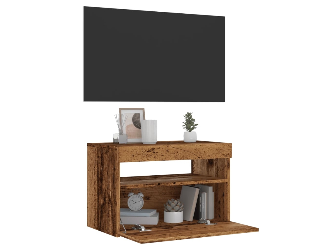Móvel De Tv Com Luzes Led Derivados De Madeira Madeira Velha Dkd Home Decor