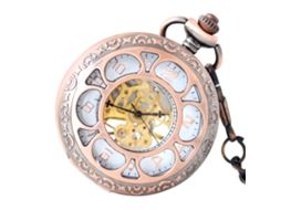Relógio de bolso mecânico unissex estilo romano vintage com flor (bronze)