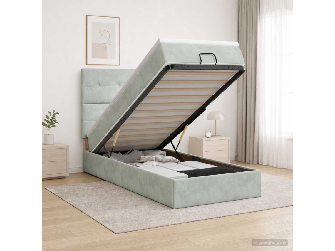 Vidaxl Cama Ottoman Com Colchão Cinzento-claro 100 X 200 Cm Veludo
