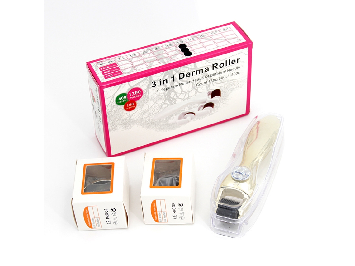 Kit Derma Roller 3 em 1,180/600/1200 Agulhas3 Cabeçasadequado para Rosto, Barba e Cabelo. Dourado Dourado HEXINYIGJLY