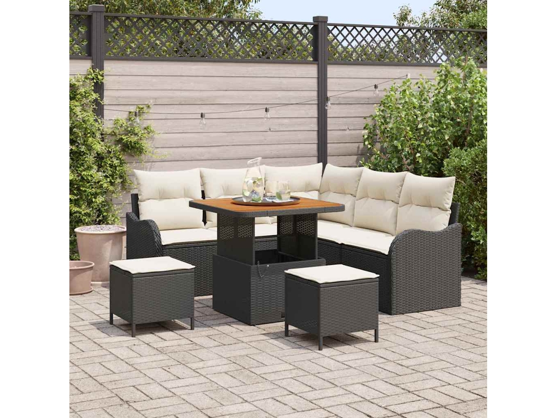Vidaxl Conjunto De Sofá De Jardim Com Almofada 8 Pcs Preto E Creme