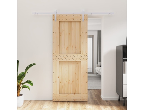 Porta de Correr com Ferragens 85X210 Cm Madeira de Pinho Maciça VIDAXL