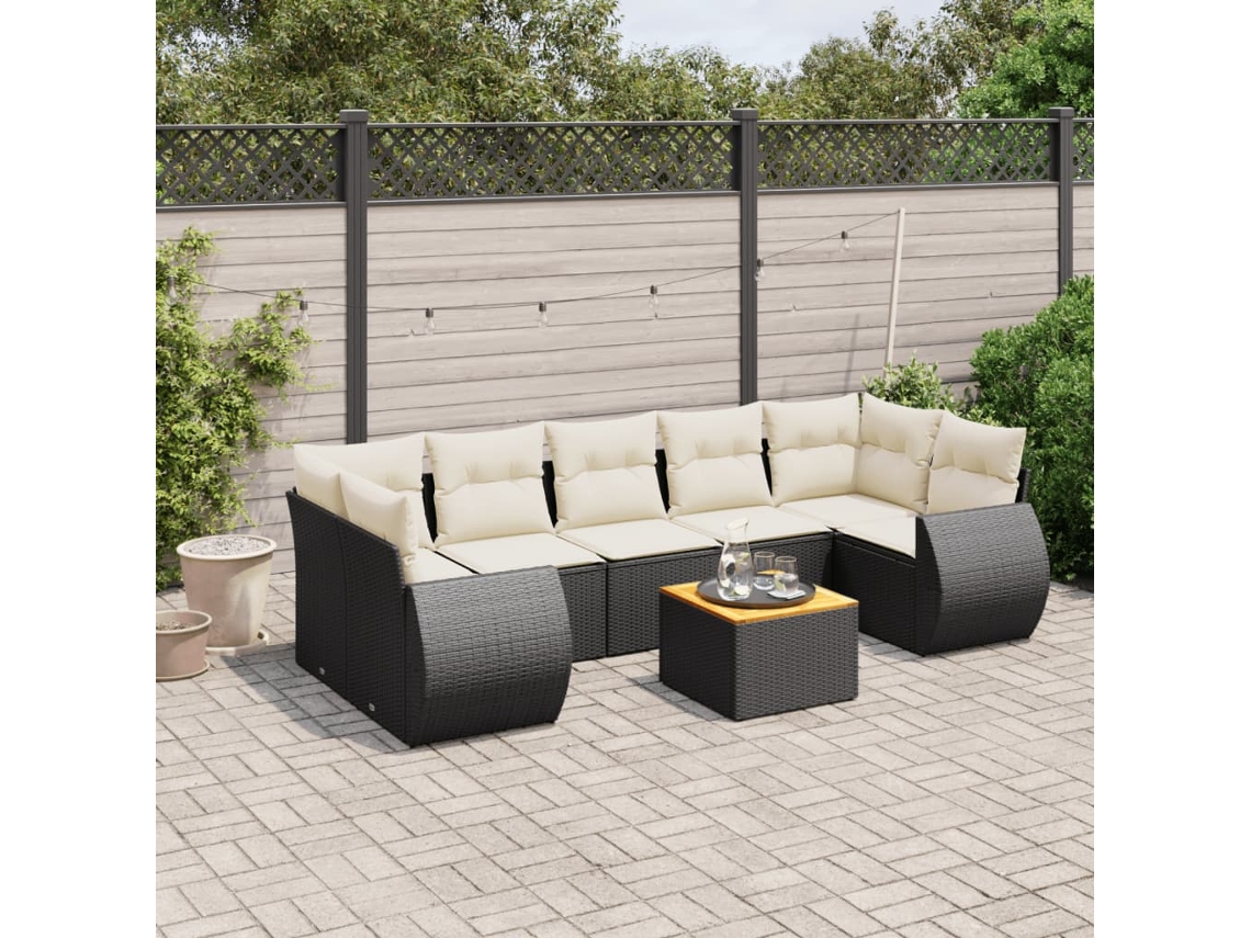 Vidaxl 8 Pcs Conjunto Sofás De Jardim Com Almofadões Vime Pe Preto