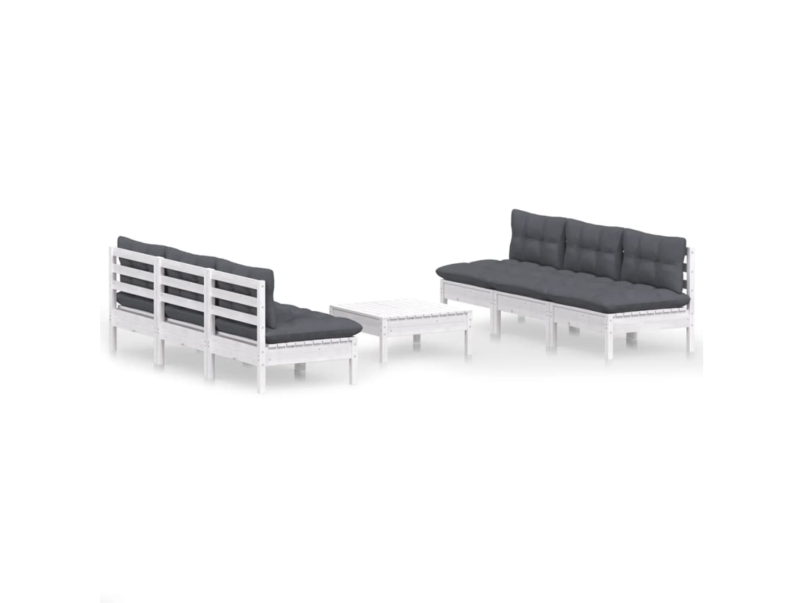 Conjunto de 7 Lounge de Jardim com Almofadões Antracite Pinho MAISON EXCLUSIVE
