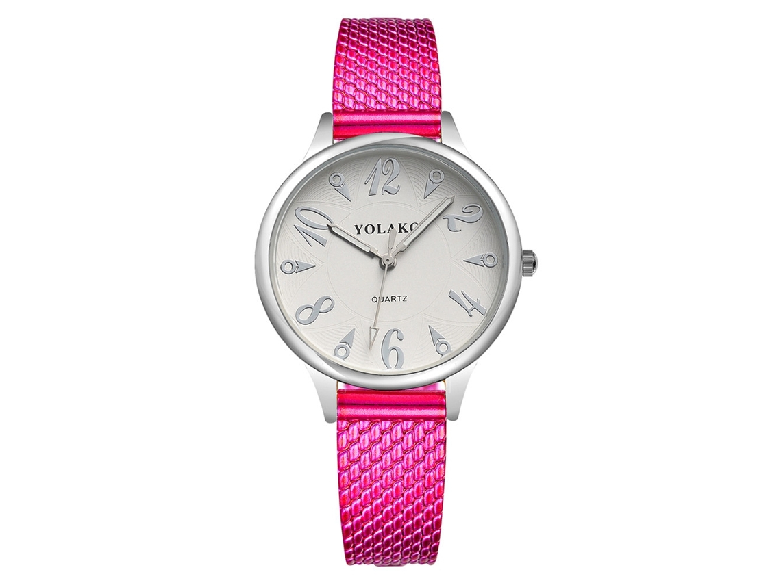 Relógio de Pulso Feminino de Quartzo com Pulseira de Plástico Rosa Casual Elegante