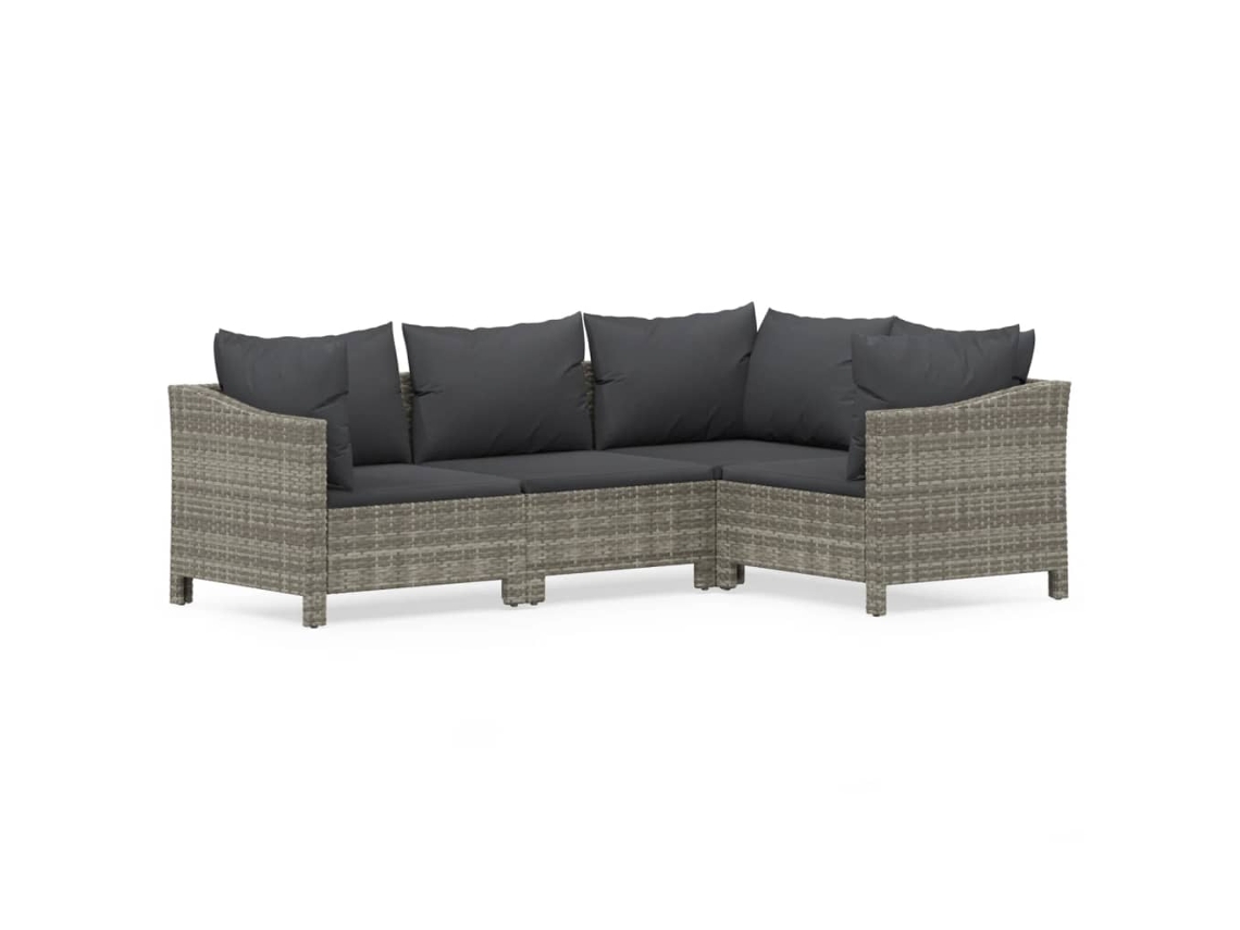 Conjunto de 4 Lounge de Jardim com Almofadões Vime Pe Cinzento MAISON EXCLUSIVE