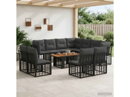 Vidaxl Conjunto De Sofá De Jardim 12 Unid. Preto E Cinza Escuro