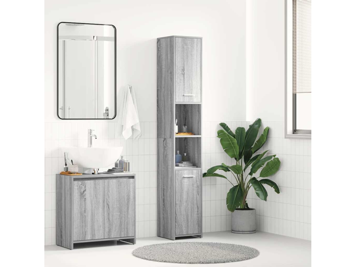 Vidaxl Armário Wc 30x30x183,5 Cm Derivados De Madeira Cinzento Sonoma