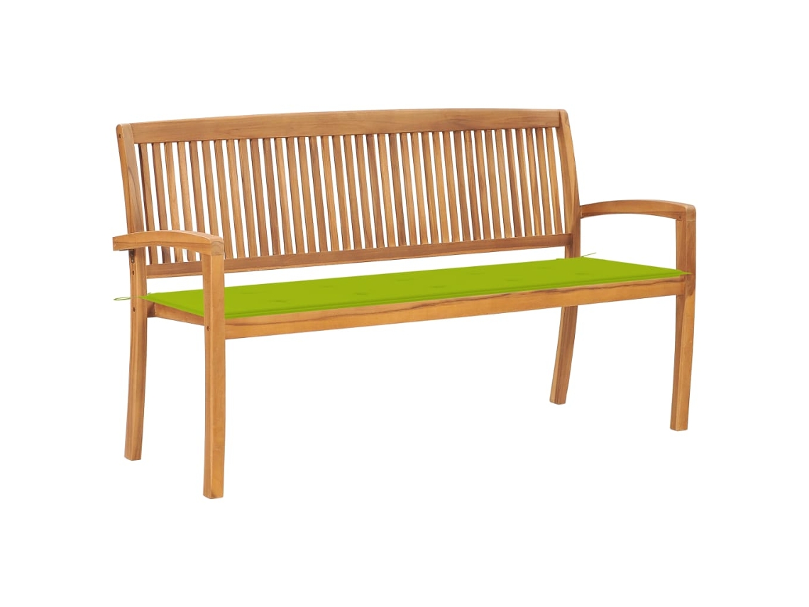 Vidaxl Banco De Jardim Empilhável C/ Almofadão 159 Cm Teca Maciça