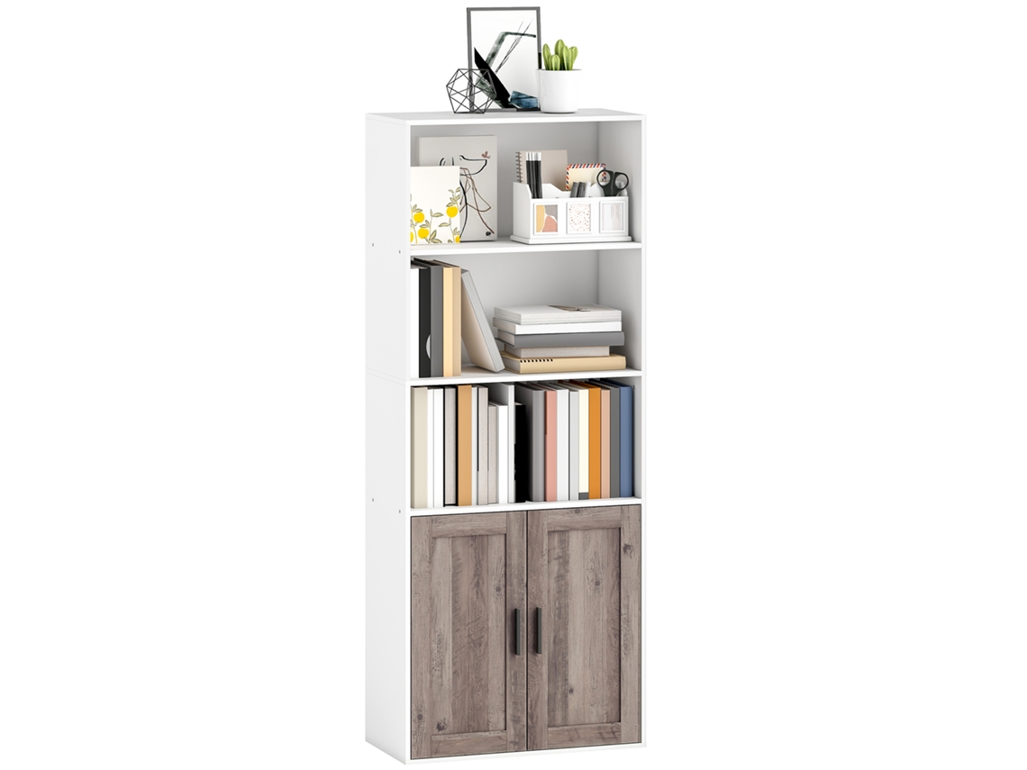 Estante de 5 Prateleiras com Compartimentos Abertos e 1 Armário, 60 X 30 X 149,5 Cm, Branca ZACHARY