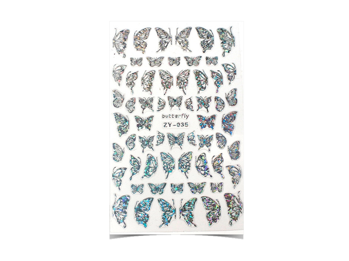Adesivos De Arte Para Unhas De Borboleta Com 3D Hot Stamping Decalque Para Unhas A Laser Decoração De Adesivos Para Unhas 3D Prata ZMDECQNA 8 Un