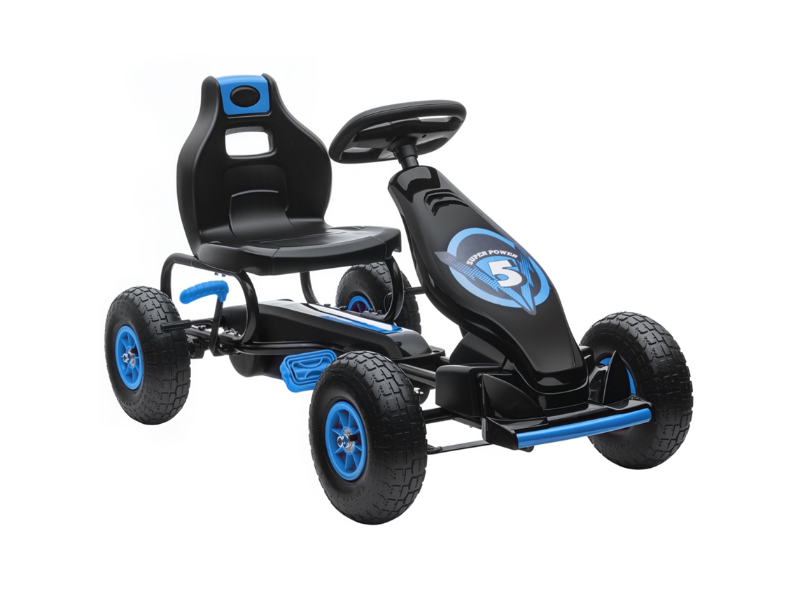 Kart com Pedal para Crianças de 5 a 12 Anos com Banco Ajustável e Rodas Infláveis. Azul Ge