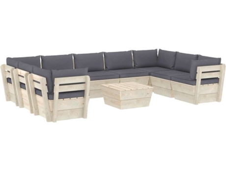 10 pcs conjunto lounge de paletes + almofadões madeira de abeto