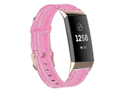 Bracelete de Substituição para Fitbit Charge 4/Charge 3/Charge 3 Se Aço Inoxidável Grão Nylon Jeans Pulseira de Substituição Rosa VENISYMLIS